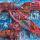 A graphic image of 24 mosaic tiles depicting Métis experiences in colonial schooling systems. Together the images show a red infinity symbol on a blue background.